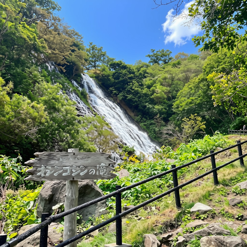 斜里町的オシンコシンの滝 — 七月世界自然遺產知床的日本瀧百選瀑布