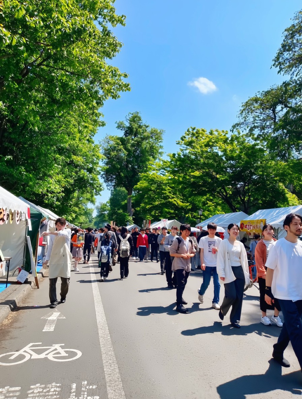 北海道大學校園內的北大祭 — 學生擺出美食攤販與展覽