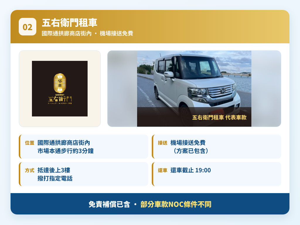 五右衛門租車重點卡 — 國際通拱廊商店街內·機場接送免費