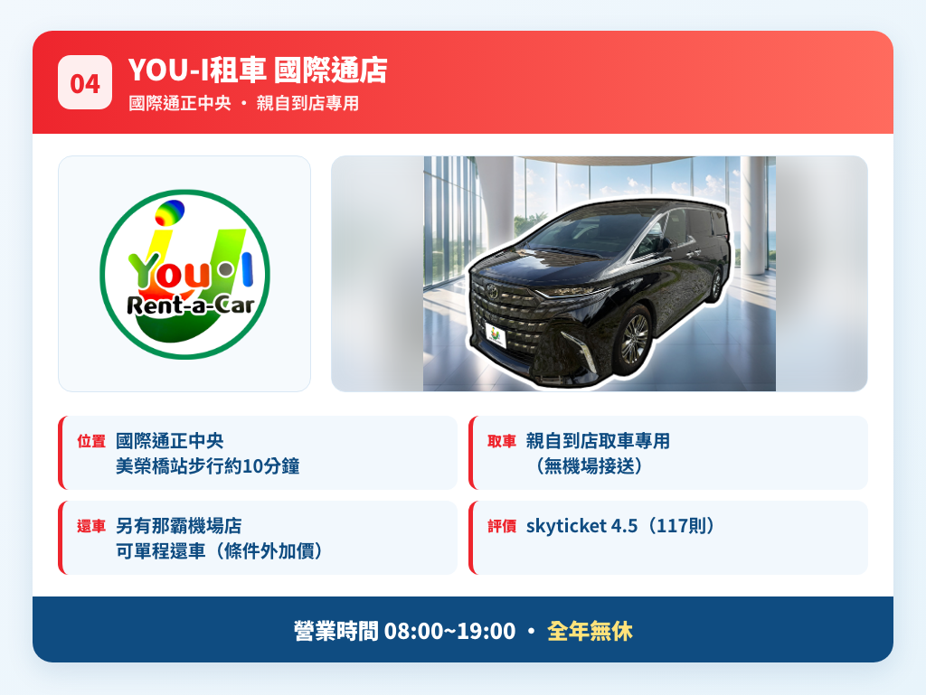 YOU-I租車國際通店重點卡 — 國際通正中央·親自到店專用
