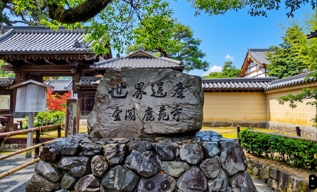 世界遺產金閣鹿苑寺表石 正門前的白牆與黑瓦屋頂莊嚴景致