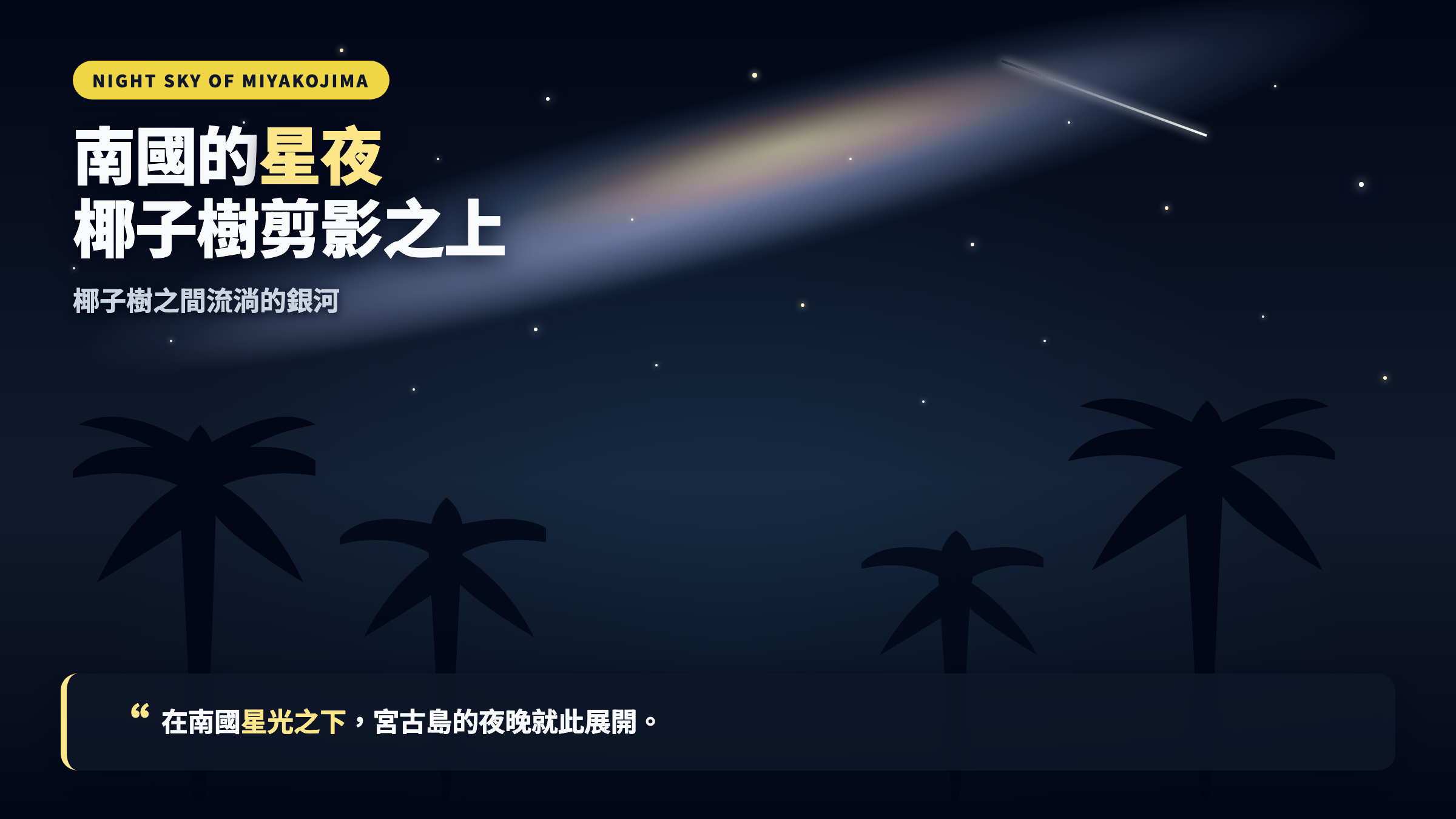 宮古島南國銀河夜空剪影 — 椰子樹下的星空背景
