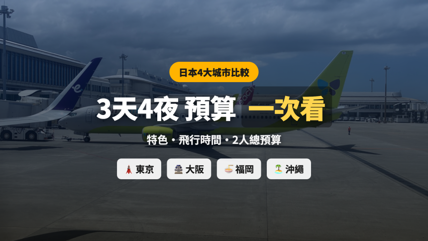 日本旅遊地 4 大熱門比較｜東京·大阪·福岡·沖繩 4 天 3 夜 2 人預算一次看