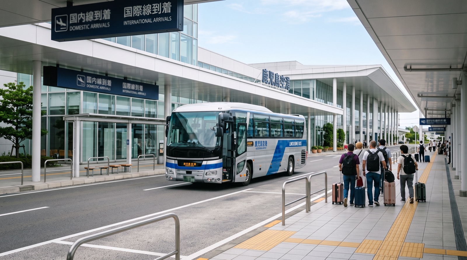 鹿兒島機場國際線抵達層與利木津巴士乘車處 — 到市區(鹿兒島中央站)約40分鐘