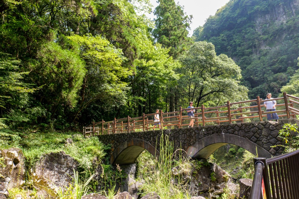 綠樹與溪谷之間的石橋